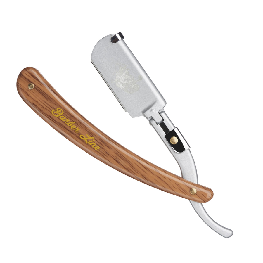 Eurostil Barber Line Folding Razor, Wood Look Plastic Handle