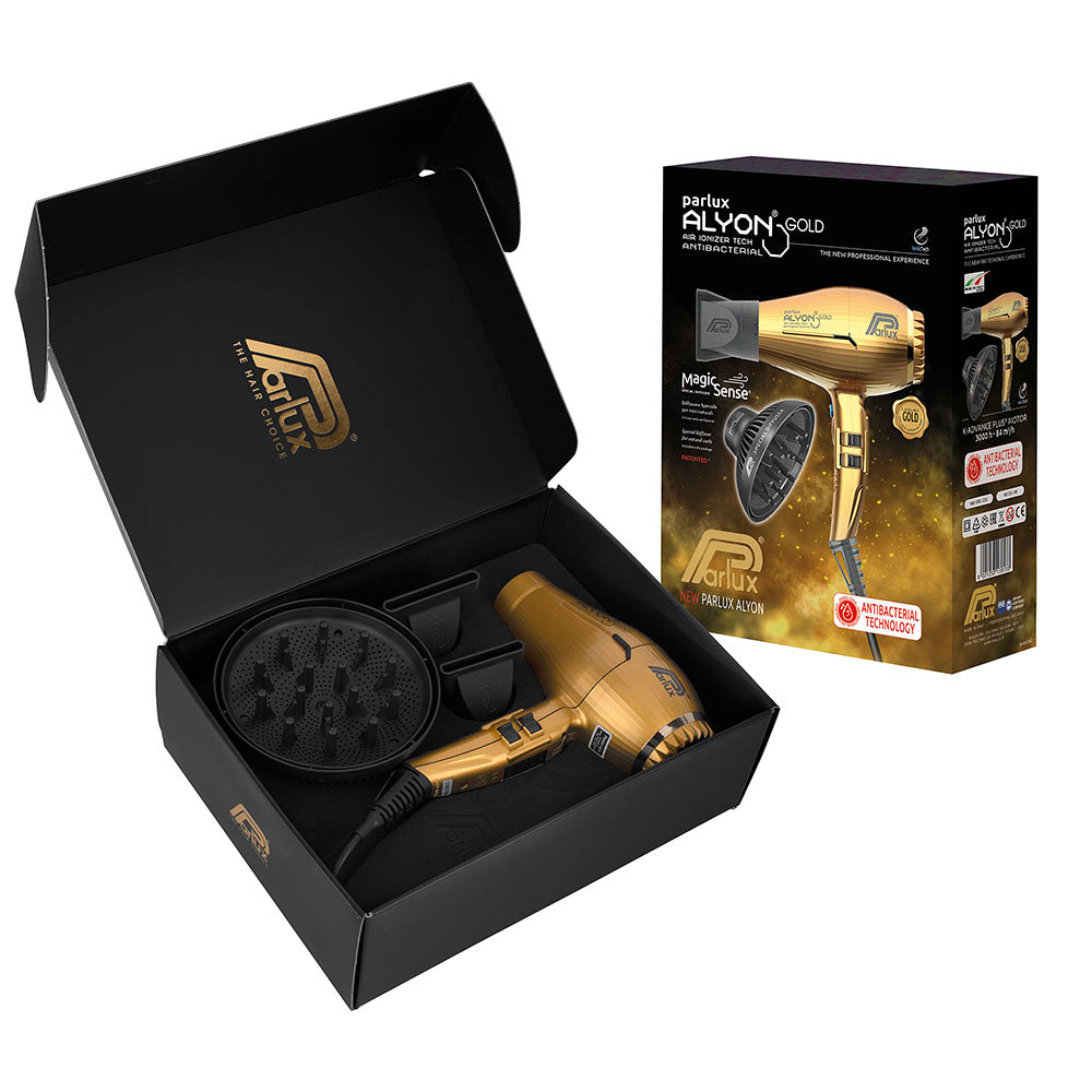 Parlux Alyon Air Ionizer Tech Hair Dryer 2250w - Gold W/diffuser Pack