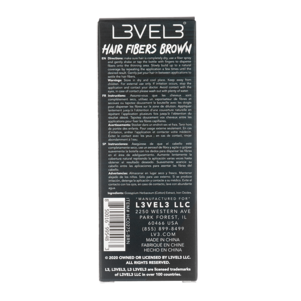 L3VEL3 Hair Fibers 27.5g - Dark Brown