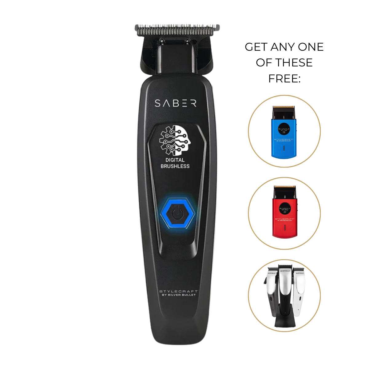 StyleCraft by Silver Bullet Saber Digital Brushless Hair Trimmer Black