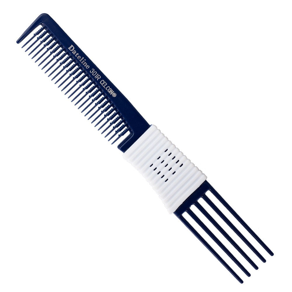 Dateline Professional Blue Celcon Teasing Comb With Rubber Grip And 5 Tails 8 301r - Plastic