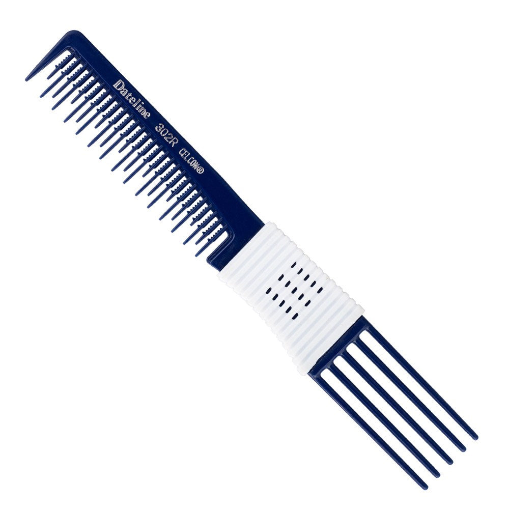 Dateline Professional Blue Celcon Teasing Comb With Rubber Grip And 5 Tails 7 1/2 302r - Plastic