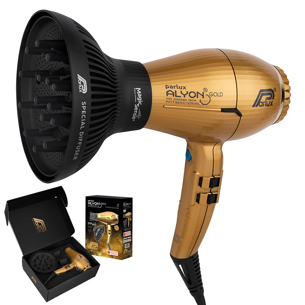 Parlux Alyon Air Ionizer Tech Hair Dryer 2250w - Gold W/diffuser Pack
