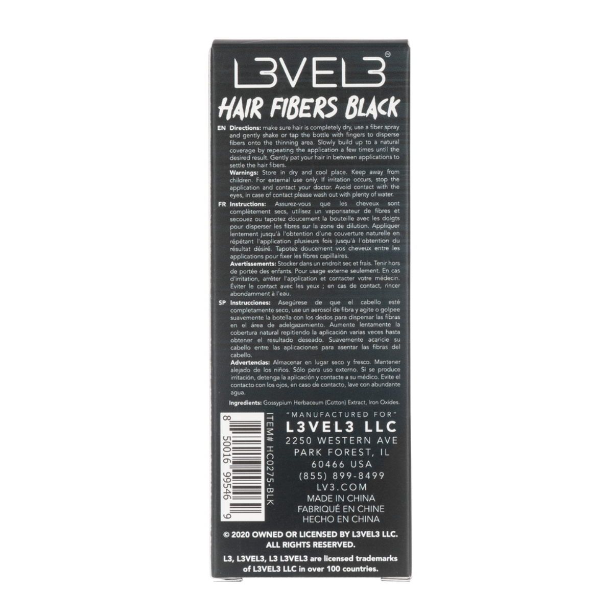 L3VEL3 Hair Fibers 27.5g - Black