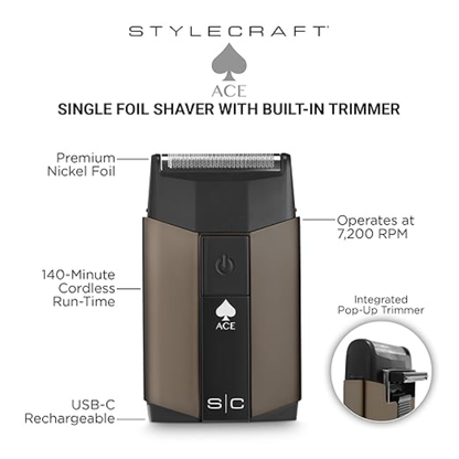 Stylecraft Ace Cordless Single Foil Shaver With Built-In Trimmer