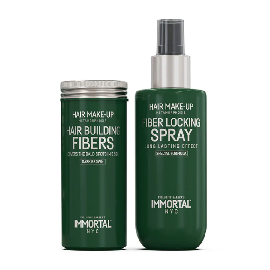 Immortal NYC Hair Building Fibers 20g & Fibers Locking Spray 150ml 2 In 1 Set - Dark Brown