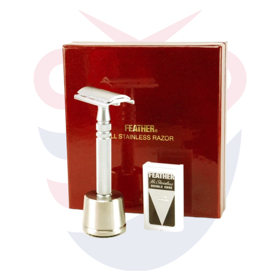 Feather Stainless Steel Double Edge Razor Set With Stand – BarberCo